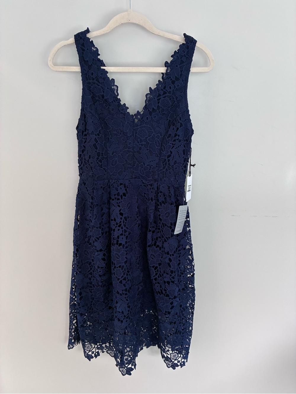 Astr Navy Floral Lace V-Neck Mini Dress